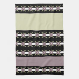 Modern lila blommigt och rand kökshandduk