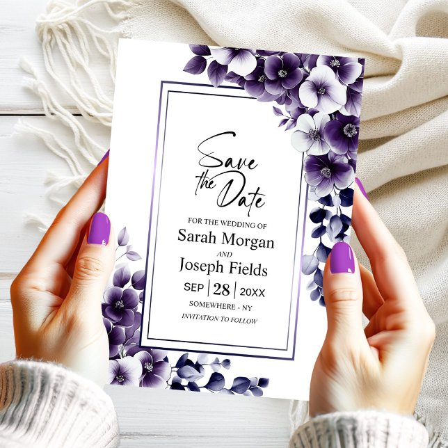 Modern Lila Blommigt Spara datum Inbjudningar (Skapare uppladdad)