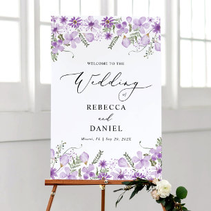 Modern Lila Blommigt Välkommen till vår Bröllop-Po Poster