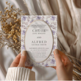 Modern Lila Blommigt Watercolor Bröllop Inbjudningar