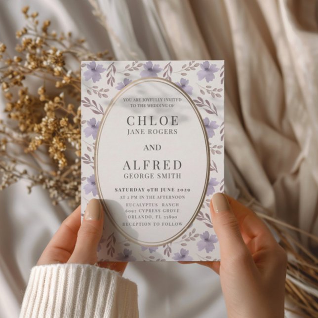 Modern Lila Blommigt Watercolor Bröllop Inbjudningar (Skapare uppladdad)