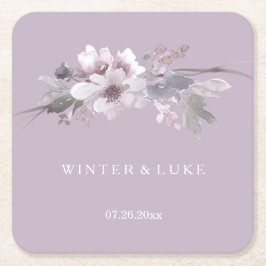 Modern Lila Blommigt Watercolor Bröllop Underlägg Papper Kvadrat