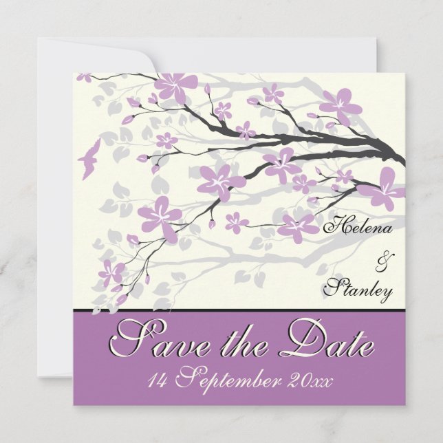 Modern lila blommor bröllop spara datum datumet (Framsida)