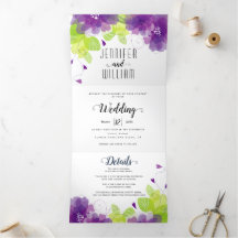 Modern lila blommor, typografi blommigt bröllop