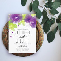 Modern lila blommor, typografi blommigt bröllop