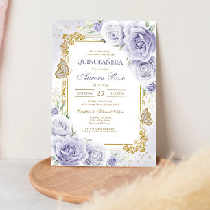 Modern lila blomsterlig Quinceanera-inbjudan Inbjudningar