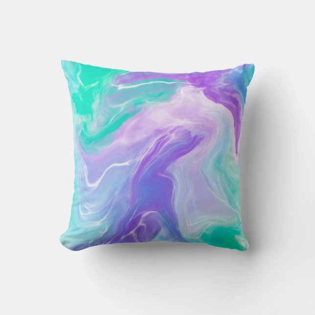 Modern Lila Blue Abstrakt Marble Kudde (Framsida)