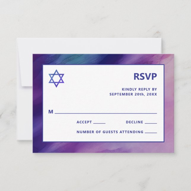 Modern Lila Blue Star David Pub Mitzvah Hebrew OSA Kort (Framsida)