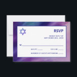 Modern Lila Blue Star David Pub Mitzvah Hebrew OSA Kort<br><div class="desc">Snygg religiösa judisk Pub Mitzvah OSA kort. Modern men ändå elegant vattenfärgsdesign i marinblått, lila färg. Vit stjärnan av David i mitten Modern-brev. "Kallas till TORAH som Pub Mitzvah". Prefekt för 13 år gammal son. Lätt att redigera - lägg bara till information/text.Hebrew namn och baksidan av kortet har även Hebrew...</div>