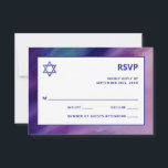 Modern Lila Blue Star David Pub Mitzvah Hebrew OSA Kort<br><div class="desc">Snygg religiösa judisk Pub Mitzvah OSA kort. Modern men ändå elegant vattenfärgsdesign i marinblått, lila färg. Vit stjärnan av David i mitten Modern-brev. "Kallas till TORAH som Pub Mitzvah". Prefekt för 13 år gammal son. Lätt att redigera - lägg bara till information/text.Hebrew namn och baksidan av kortet har även Hebrew...</div>