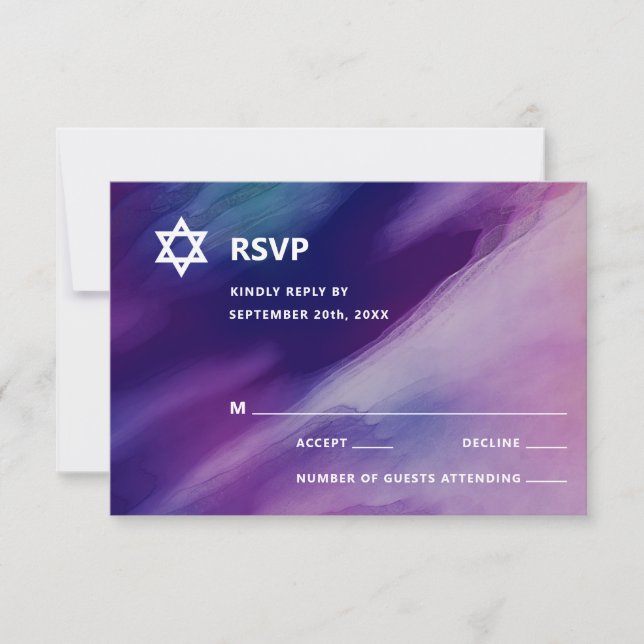 Modern Lila Blue Star David Pub Mitzvah Hebrew OSA Kort (Framsida)