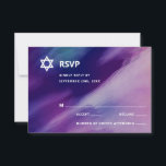 Modern Lila Blue Star David Pub Mitzvah Hebrew OSA Kort<br><div class="desc">Snygg religiösa judisk Pub Mitzvah OSA kort. Modern men ändå elegant vattenfärgsdesign i marinblått, lila färg. Vit stjärnan av David i mitten Modern-brev. "Kallas till TORAH som Pub Mitzvah". Prefekt för 13 år gammal son. Lätt att redigera - lägg bara till information/text.Hebrew namn och baksidan av kortet har även Hebrew...</div>