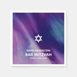 Modern Lila Blue Star David Pub Mitzvah Hebrew Pappersservett