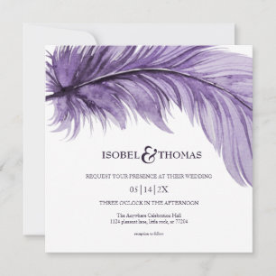 Modern Lila Boho Feather Whimsical Bröllop Inbjudningar
