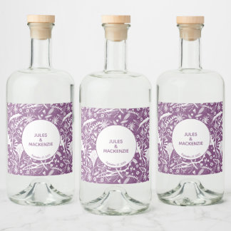 Modern Lila Botaniska Bröllop Spritflaskor Etikett
