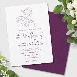 Modern Lila Botaniska konturen Elegant bröllop Inbjudningar