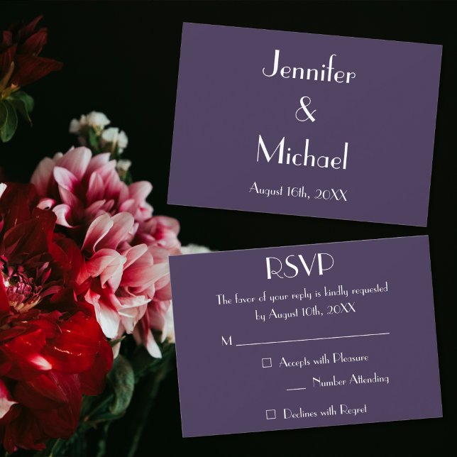 Modern lila bröllopsbekräftelse RSVP-inbjudningsko OSA Kort (Modern Purple Wedding Reply RSVP Invitation Card)