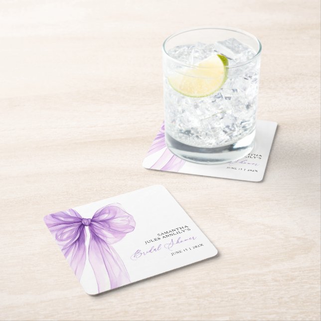 Modern lila bröllopsdusch med rosett underlägg papper kvadrat (Insitu)