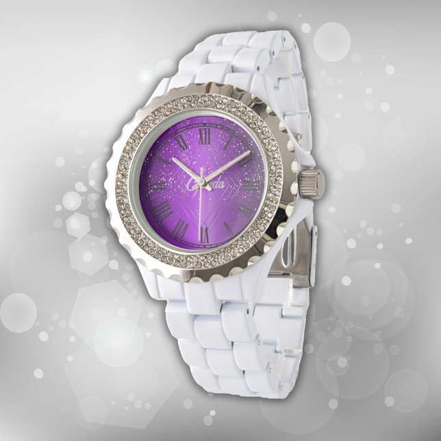 Modern Lila Brushed Metall med Silver Monogram | Armbandsur (Skapare uppladdad)