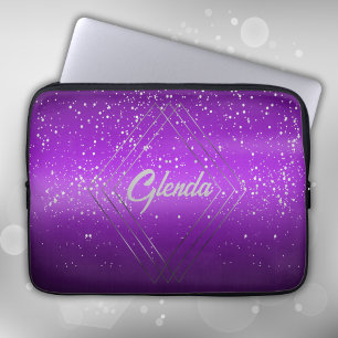 Modern Lila Brushed Metall med Silver Monogram Laptop Fodral
