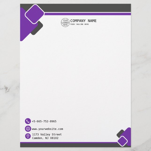 Modern lila Business logotyp Letterhead Brevhuvud (Framsida)