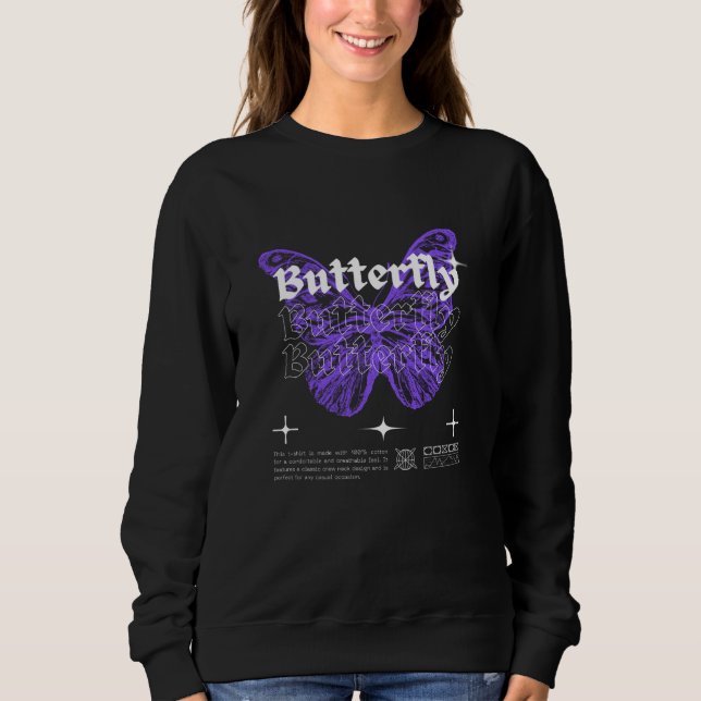 Modern Lila Butterfly Graphic T-Shirt Women's (Framsida)