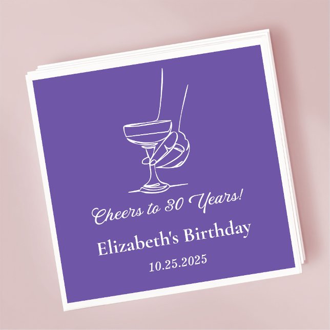Modern Lila Cheers till 30 års födelsedagskvor Pappersservett (Skapare uppladdad)