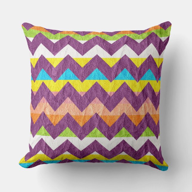 Modern Lila Chevron Leather Kudde (Framsida)