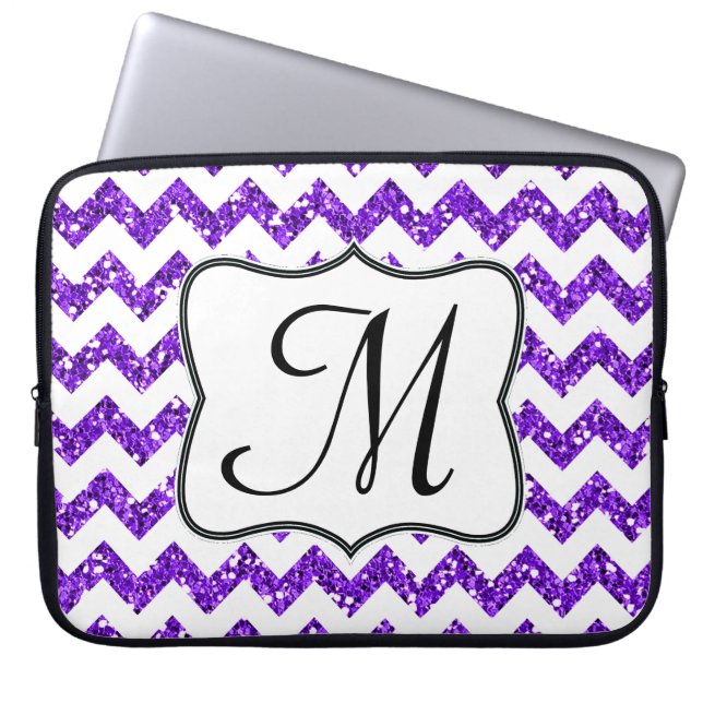Modern Lila Chevron Monogram 15-tums bärbar dator  Laptop Sleeve (Framsidan)