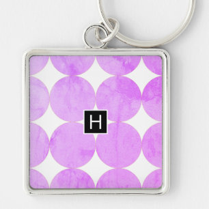Modern Lila Circles   Monogram Fyrkantig Silverfärgad Nyckelring