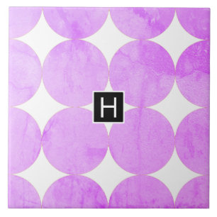 Modern Lila Circles Monogram Kakelplatta