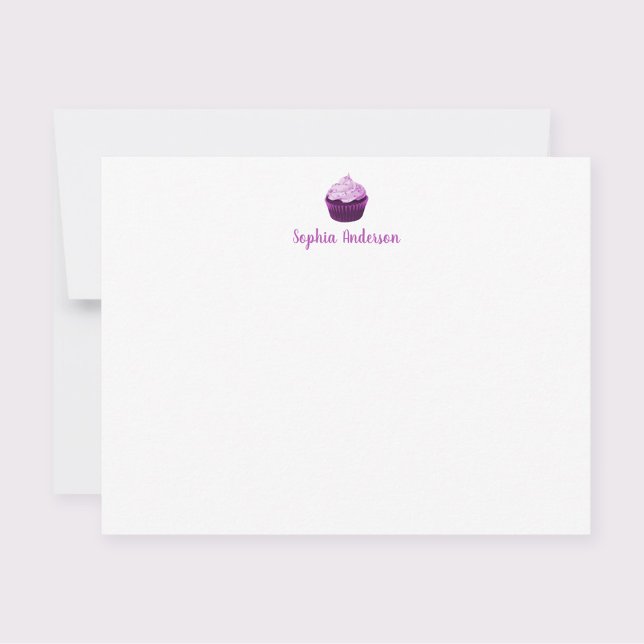 Modern lila cupcake-personaliserad brevpapper flat anteckningskort (Skapare uppladdad)