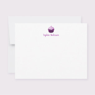 Modern lila cupcake personlig brevpapper Flat Anteckningskort