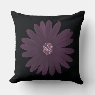 Modern lila daisy med glitter center kudde