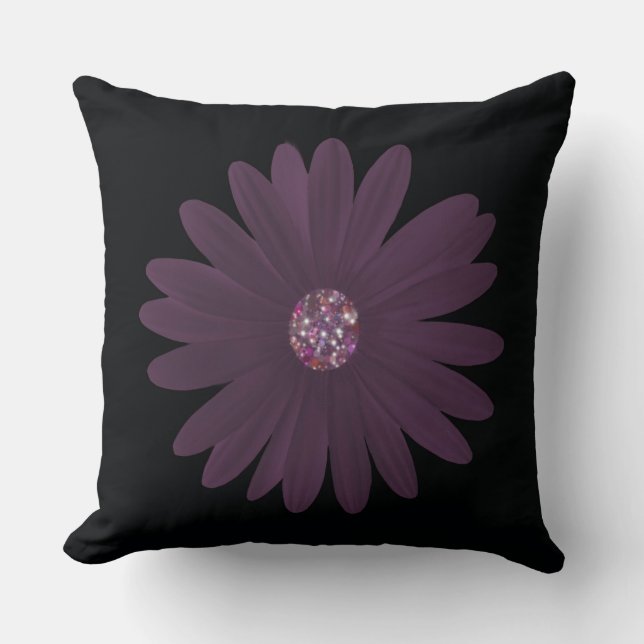 Modern lila daisy med glitter center kudde (Framsida)