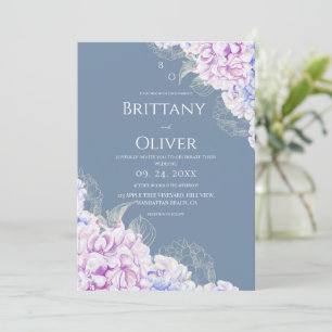 Modern Lila & Damblå Blommig Bröllop Inbjudningar