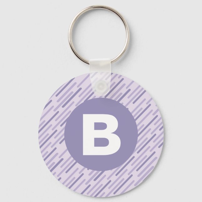 Modern lila diagonala ränder monogram nyckelring (Framsida)