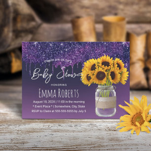 Modern Lila driver Rustic Sunsun Baby Shower Inbjudningar