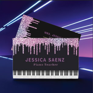 Modern Lila Drives Glitter Piano Teacher Visitkort