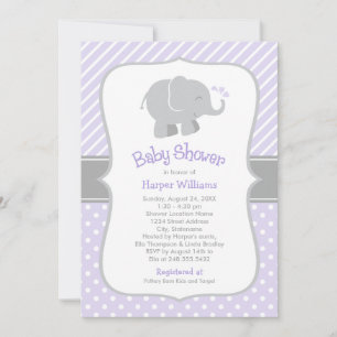 Modern lila elefant baby shower för flicka inbjudningar