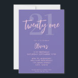 Modern Lila Elegant 21:a födelsedag Inbjudningar<br><div class="desc">En enkel,  modern 21:a födelsedagsinbjudan med elegantens kalligrafi-skripttypografi och minimalistisk design i lila färg.</div>
