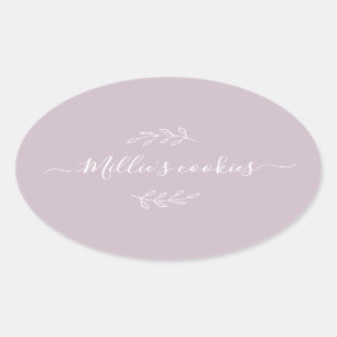 Modern Lila-etikett för Small Business Script Namn Ovalt Klistermärke