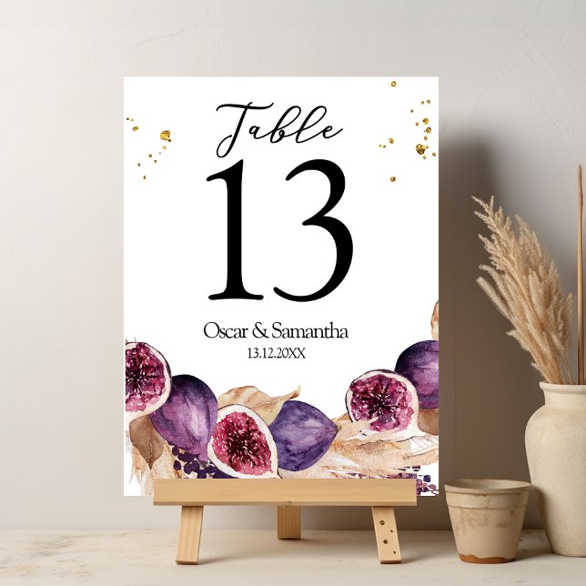 Modern Lila Figs & Pampas & Guld droppar Bordsnummer (Skapare uppladdad)