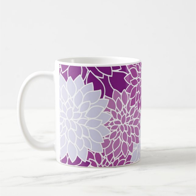 Modern Lila Flower Mönster Kaffemugg (Vänster)