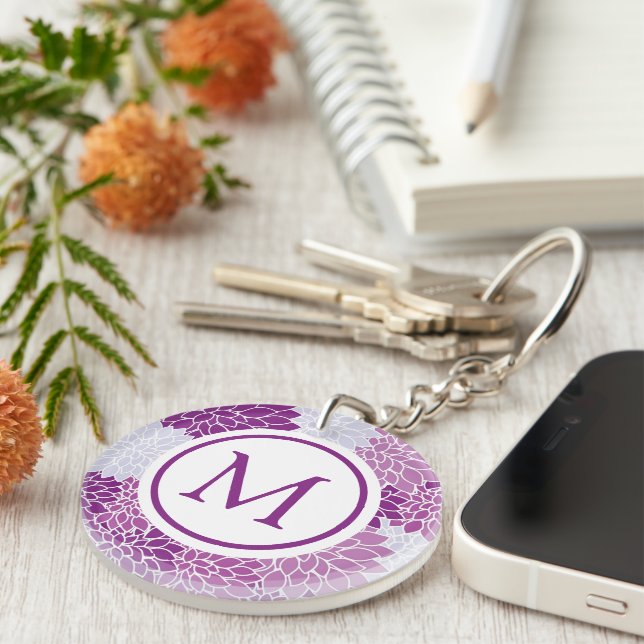 Modern Lila Flower Mönster Monogram (Högra Framsidan)