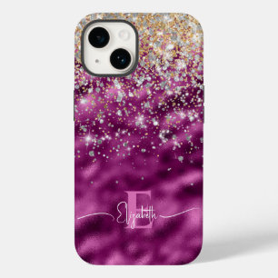 Modern Lila Foil Guld Faux Glitter Monogram