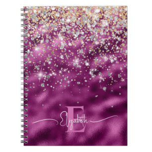 Modern Lila Foil Guld Faux Glitter Monogram Anteckningsbok