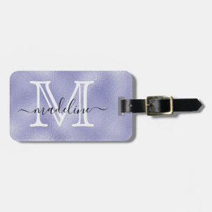 Modern Lila Foil Monogram Namn-skript Initial Bagagebricka