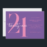 Modern Lila för minimal Rosa 21:a födelsedag Inbjudningar<br><div class="desc">Modern 21:a födelsedag med enkel design med typografi av chic och elegant.</div>