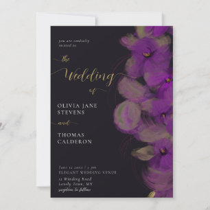 Modern Lila för Moody Mörk Orchids Wandan Bröllop Inbjudningar